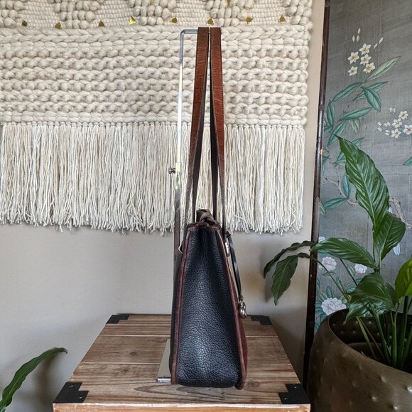 Vintage Brighton Black Brown Croc Embossed Structured Double Strap Shoulder Bag - Picture 8 of 16